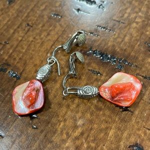Coral Shell Like Clip on with a Post Earrings Vintage